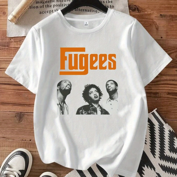 Damen Vintage Fugees Band Logo T-Shirt - 90er Retro Musik-Ikone Wyclef Jean & Lauryn Hill Grafik-Shirt, 100% Kurzarm Rundhals Casual Top für Konzerte & Freizeitkleidung