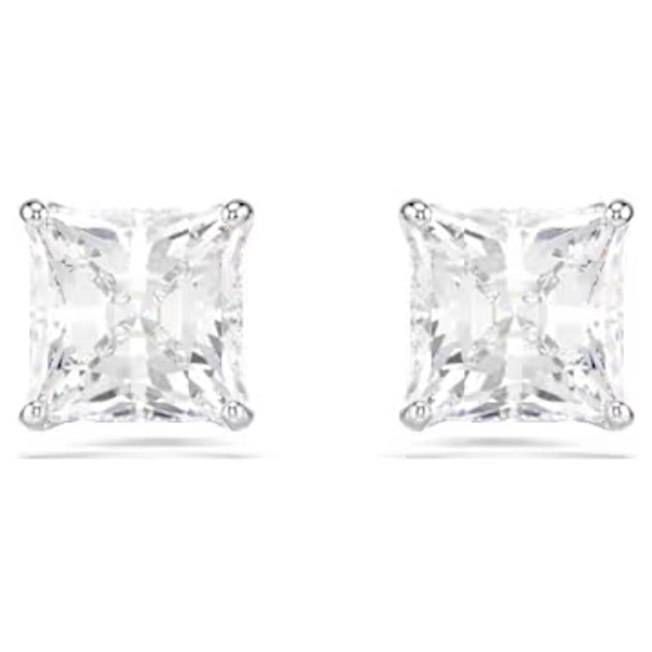 Stilla Attract stud earrings, Square cut, White, Rhodium plated