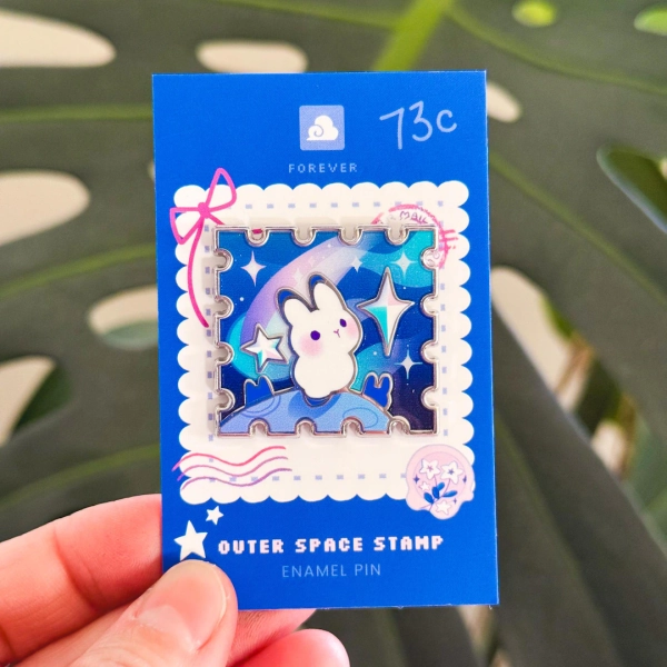 Enamel Pin - Rabbit in Outerspace Stamp - Etsy