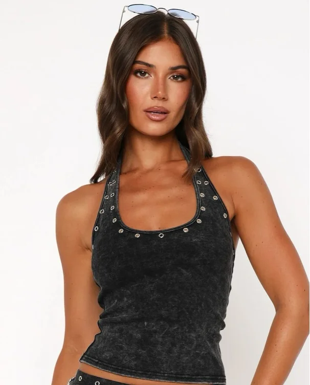  Lost Souls Halter Top Washed Black