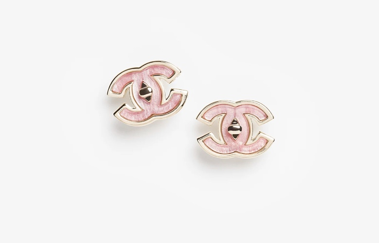 Stud earrings - Metal & resin, gold & pearly pink — Fashion | CHANEL