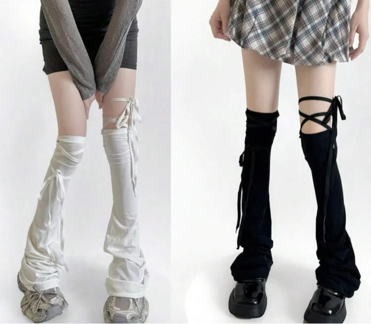 2 Pair Leg Warmers Black/White Lace-Up