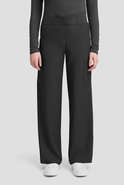 Med Couture Insight Women's 5-Pocket Ruched High Waisted Wide Leg Cargo Scrub Pant