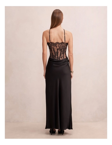 Nellie Lace Halter Neck Maxi Dress in Black
