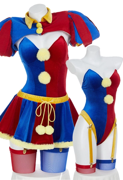 TADC Clown Girl Derivative Sexy Dessous Set Lingerie blau rot Bodysuit Minirock mit Handschuhen Hut
