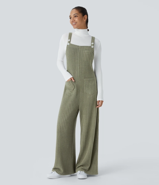 XXS(Regular) Moss Green Floral Velvet Ribbed Knit Adjustable Strap Button Multiple Pockets Casual Overalls