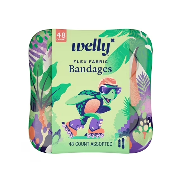 Welly Flex Fabric Bandages, Badass Turtle Tin, Assorted Sizes, 48 Count