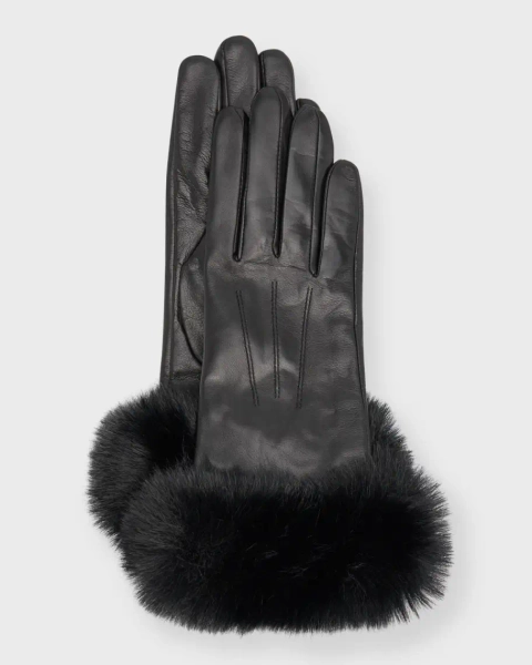 Leather & Cashmere Gloves With Faux Fur Cuffs 