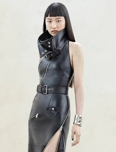 Handmade Lambskin Leather Dress: Women's Moto Style Coat, Made to Order