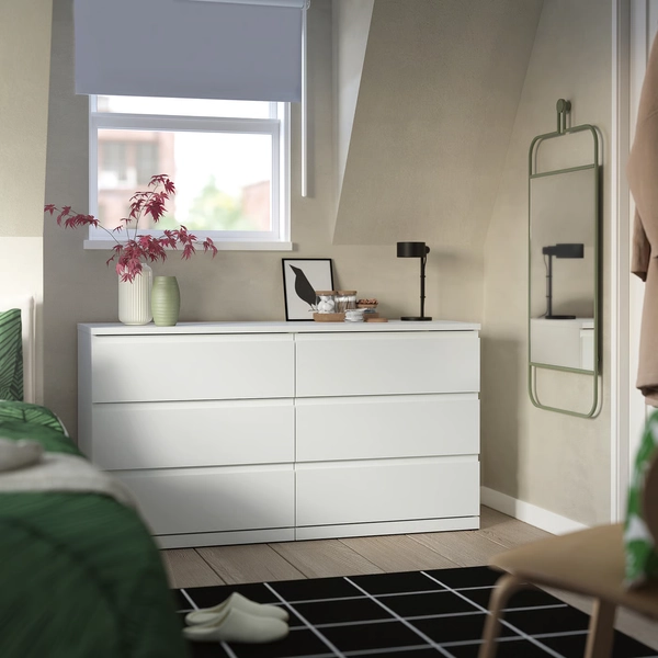 STORKLINTA 6-drawer dresser - white/anchor/unlock-function 140x48x75 cm (55 1/8x18 7/8x29 1/2 ")