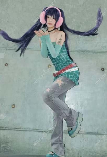 Miccostumes Musa Derivative Casual Outfit Plaid Tube Top and Star Cutout Flared Pants with Belt Gloves Set Cosplay Costume - AliExpress 200000532