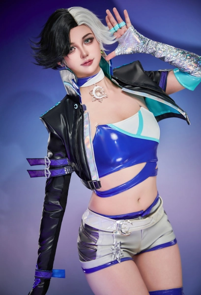 Rival Girl Luna Snow Cosplay Costume Vest Shorts with Jacket Stockings