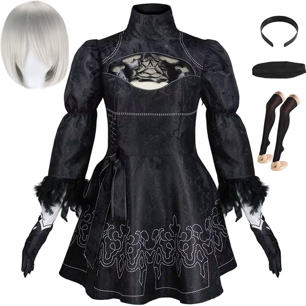 Disfraz de Cosplay de Yorha 2B de talla grande, vestido de leotardo negro 2B, conjunto completo de Halloween Shojou, trajes de chica mágica, peluca, guantes, calcetines con máscara para el ojo - AliExpress 200000532