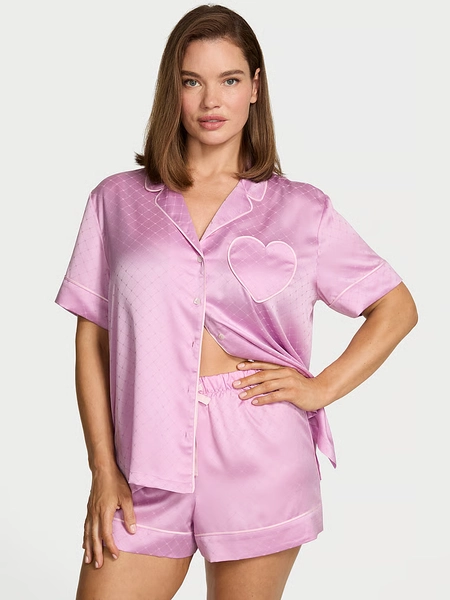 Signature Satin Heart Short Pajama Set- medium