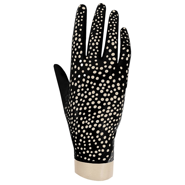 Latex Handmade Wrist Gloves w/ flower filigree in supatex black