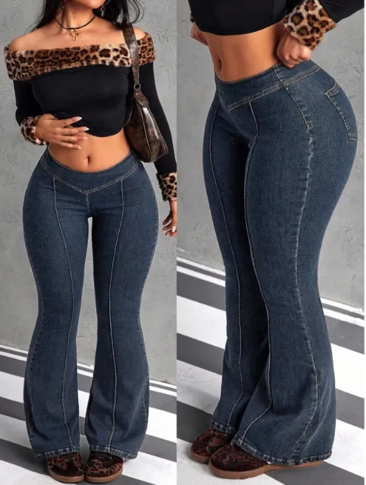 Casual Washed Flare Jeans