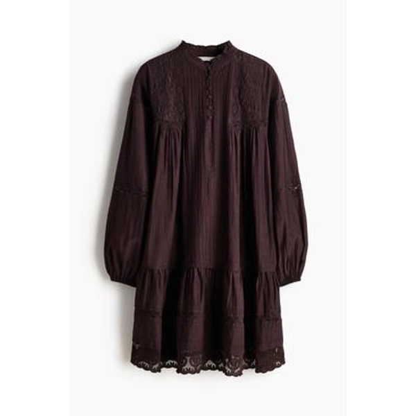 H & M - Lace-trimmed tunic dress - Dark Brown