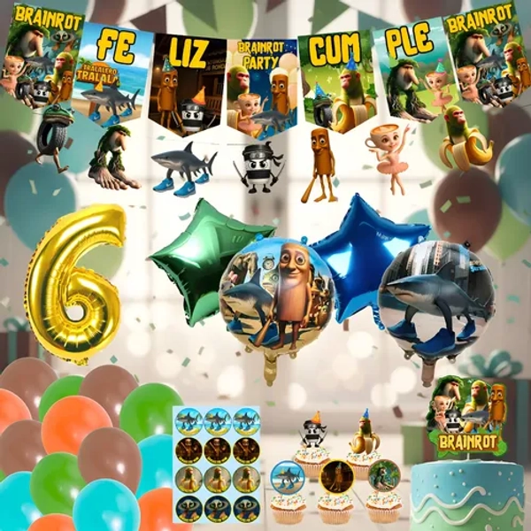 Set Globos 20 Látex Deco Cumple Brainrot Tralalerotralala