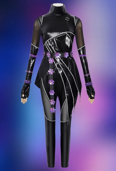 Kpop Killer Main Dancer Cosplay Costume Costume de combat noir veste en cuir pantalon en cuir avec ceinture et gants en cuir