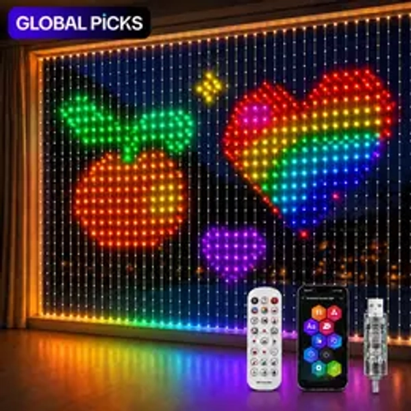 IP65 Waterproof RGB DIY Pixel Curtain Lights, SURPLIFE APP Custom Text & Patterns, Music Sync LED Fairy Curtain Lights, Decor for Bedroom Wall, Christmas, Halloween,Party Live Stream Band Wedding Valentine Music Festival, Rgb Led Lights, App Control