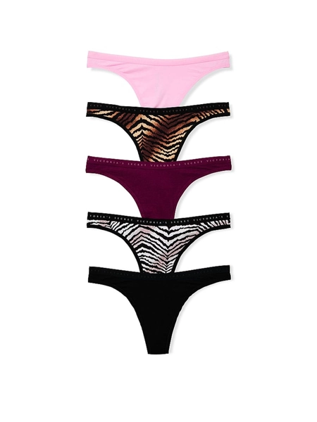 Pink/Zebra/Red/Black Thong 5 Pack Knickers - Size X-Small