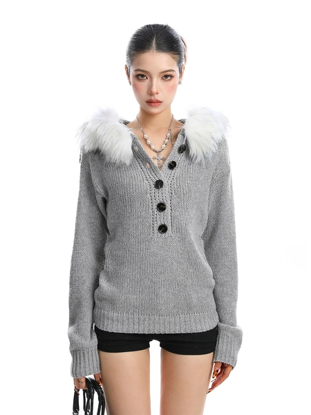 BIGGOLD | Detachable Henry Fur Collar Sweater