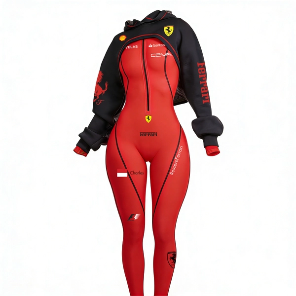 Racing-Inspired Bodysuit & Crop Hoodie Set