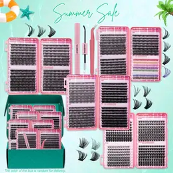 2304pcs DIY Eyelash Extension Set, Diy Personal Lashes, Individual Lash Extensions, D Curl 11 Styles, Individual False Eyelashes Falsies Eyelashes Mix 9-16mm Fluffy Mega Volume Wispy Colorful Lashes Soft And Comfortable with Bond&Seal and Tweezers