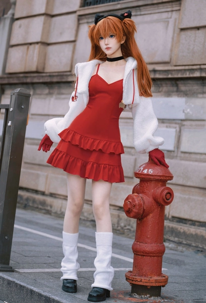 Anime Girl Figure Ver Cosplay Costume Red Winter Dress with Jacket and Hat