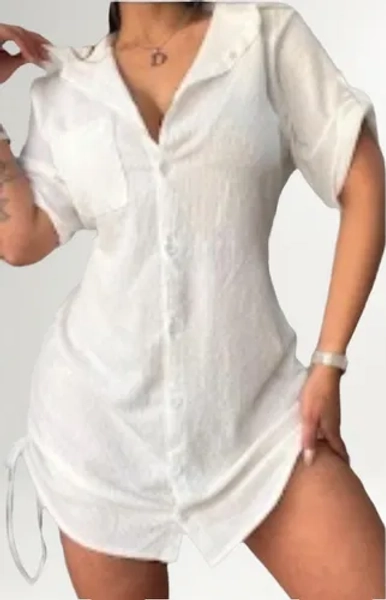 Vestido Camisa Con Frunce Femenino De Amalias