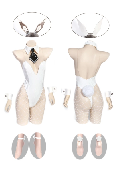 Goddess of Victory: Nikke Blanc Cosplay Costume Banner Bunny Bodysuit and Stockings with Headband
