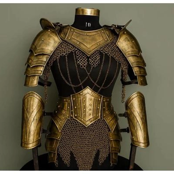 Lady Armor Suit- Brave Lady Chainmail Armor, Pauldrons with Gorget, Lady Steel Bracers Female Armor Gift for women