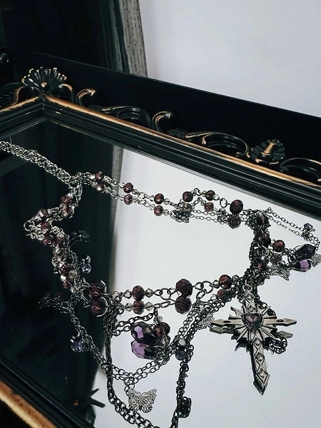 [$14.99]Gothic Lolita Butterfly and Cross Pendants Necklace