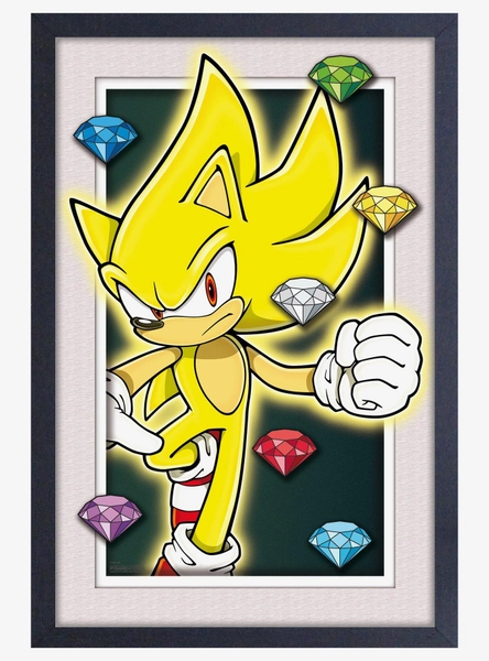 Sonic The Hedgehog Super Sonic with Chaos Emeralds Plexi Framed Wall Art