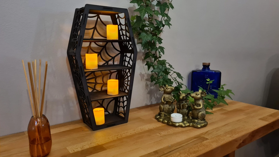 Coffin Display Shelf, Spiders Web Shelf, Gothic Display Cabinet,  Gothic Decor, Crystal Display Cabinet, Display Cabinet, Gothic Shelving