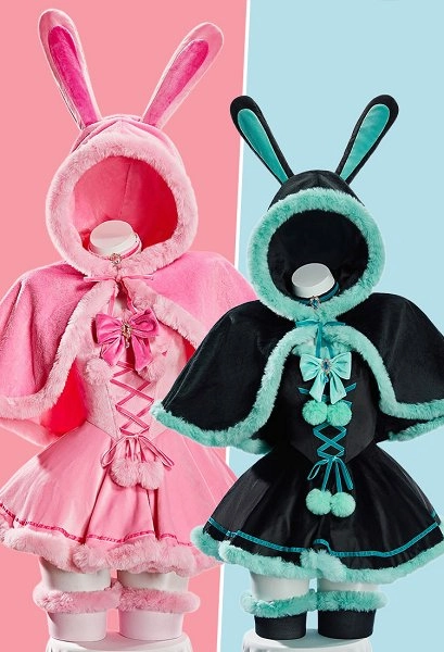 Sexy Bunny Christmas Plush Outfit Set Strapless Dress with Cape and Thigh-high Stockings