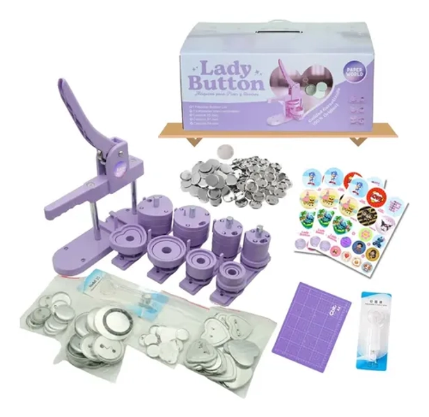 Lady Button 4 Cabezales Lila - Máquina De Pines Y Llaveros - S/ 389