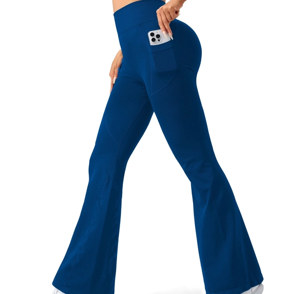 TEMU Women's Yoga Pants With Pockets, Flare Leggings, Tummy Control Workout, High-waist Yoga Pants And Wide-leg Adults Fall Clothing For Women Women