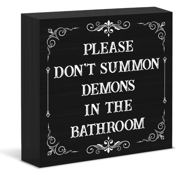 TEMU 2d Flat, Gothic Bathroom Decor - Funny " Demons In The Bathroom" Sign - Spooky Vampire, Witch, Or Decoration - Artificial - 5x5 Inch Black &