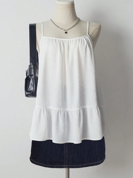 INAWLY Ruffle Strap Sweet Leisure Vacation Tank Top, Summer