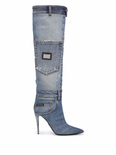 Dolce & Gabbana patchwork-denim knee-length boots | 39