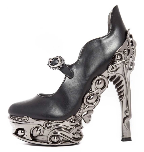 Hades KATJA Black Maryjane Pump 6" High Ornate Molded Heels Platform Ankle Strap