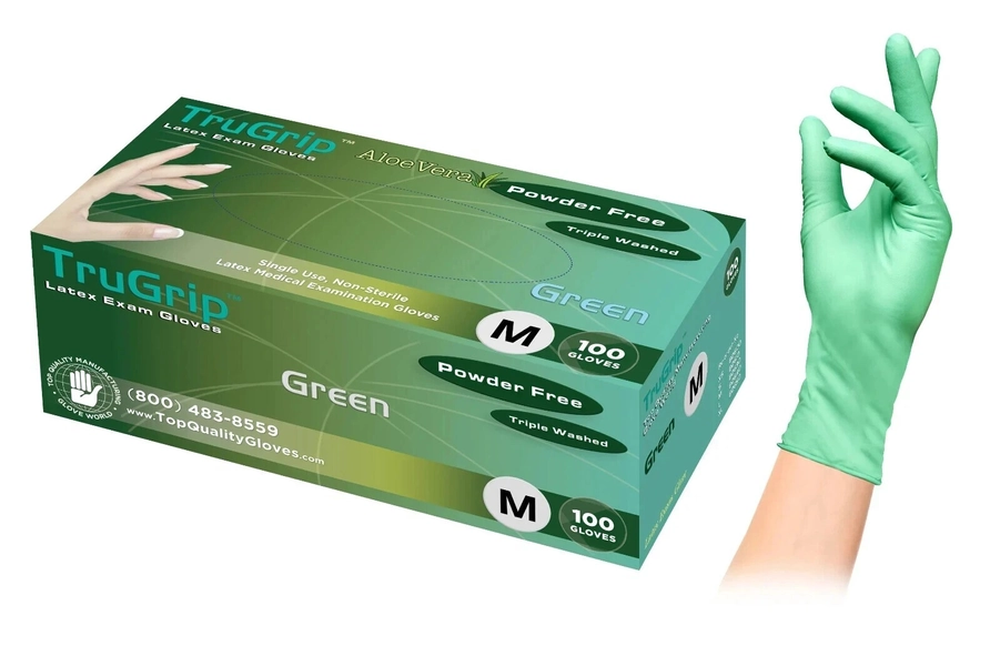 TruGrip Green Small Latex Exam Gloves Powder Free 100 Size XS