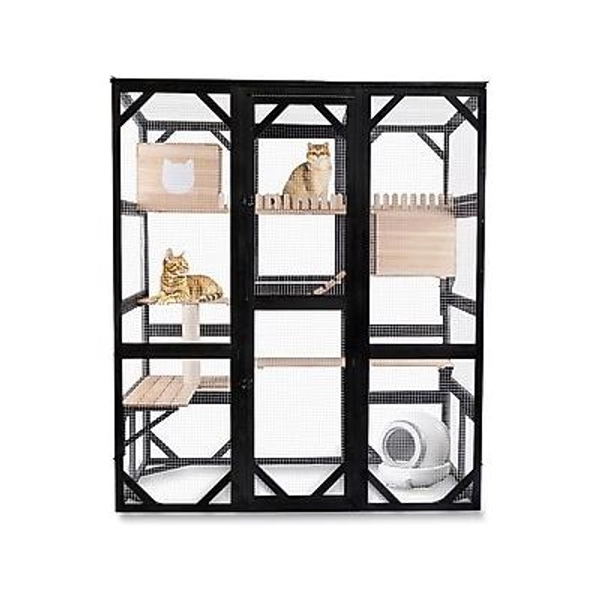 Outdoor Cat House with Window Access, Black