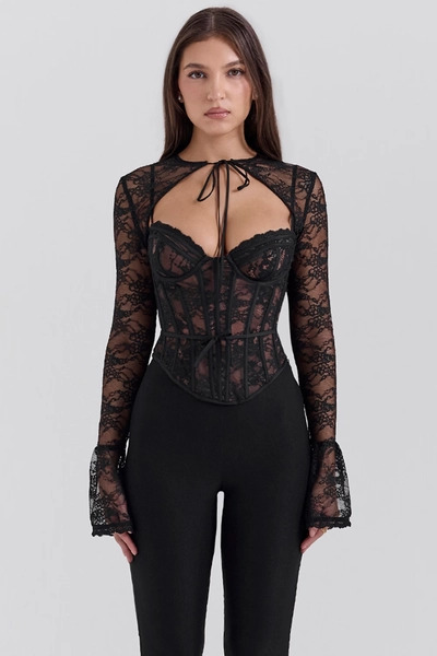 Lisette Black Lace Corset Top with Bolero
