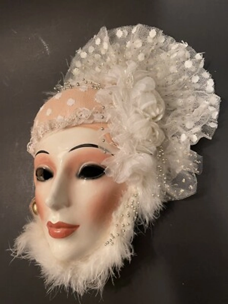 Vintage Clay Art Ceramic Face Wall Mask Flapper Feathers Silver Beads USA, 11" | eBay