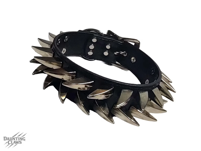 Buzzsaw Wyrm Wide Spiked Collar - Black Faux Leather Double Row Claw Spike Choker Collar - Etsy