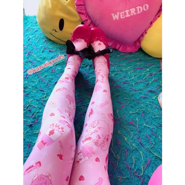 Guro Kawa Painfully Hurt Bunny Bandage Yami Kawaii Tights, Menhera Tights, Leggings, Yami Kawaii