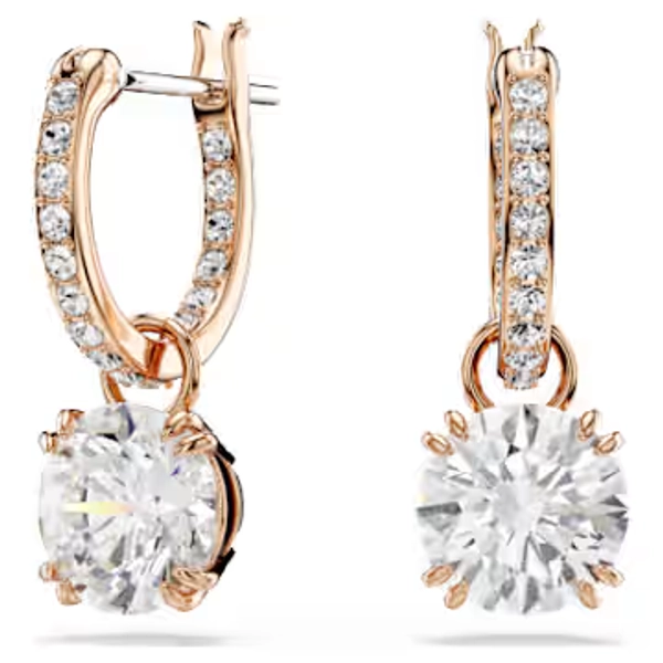 Stilla drop earrings, Round cut, White, 18K rose gold finish
