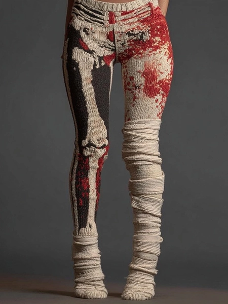 Vintage Halloween Bloody Skeleton Bandage Art Cozy Leggings
